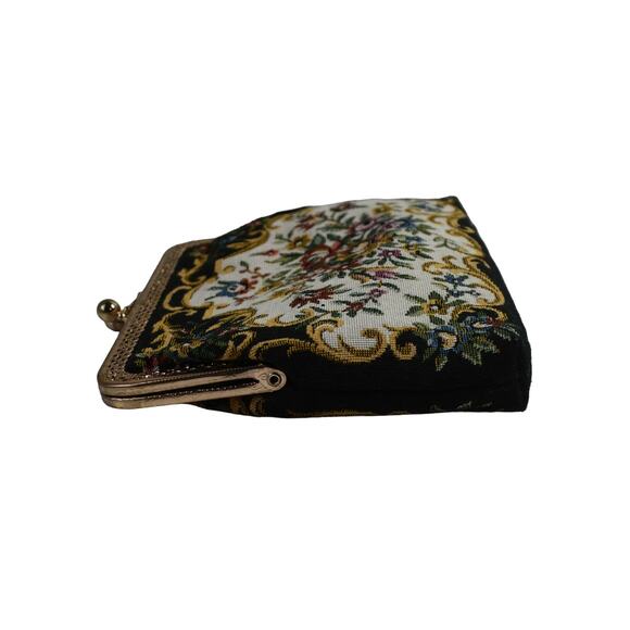 1980s Petite Point Berta Floral Tapestry Gold Plated Frame Clutch Shoulder Bag - Picture 4 of 7